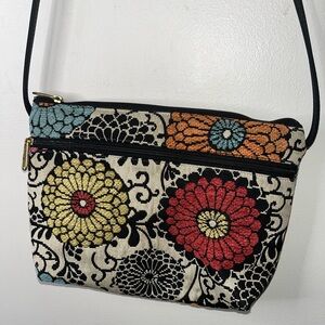 Danny K Beverly Hills Tapestry Top Zip Crossbody Bag Adjustable Strap Floral EUC